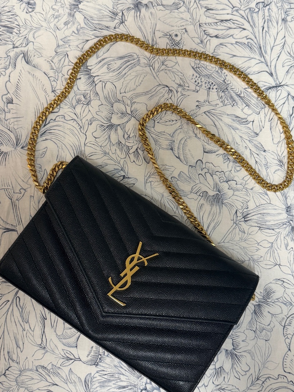 Saint Laurent Black Quilted Leather Wristlet with Gold YSL Logo